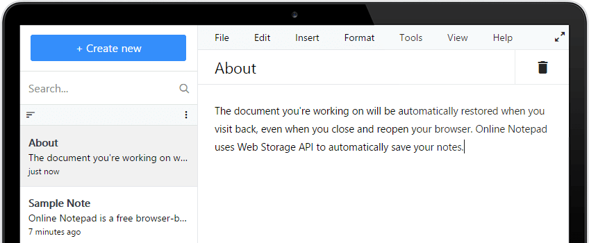Textovos Online Notepad Screenshot